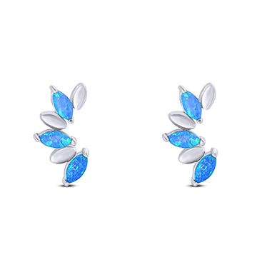 Art Deco Marquise New Style Stud Earring Created Blue Opal Solid 925 Sterling Silver (11.6mm)